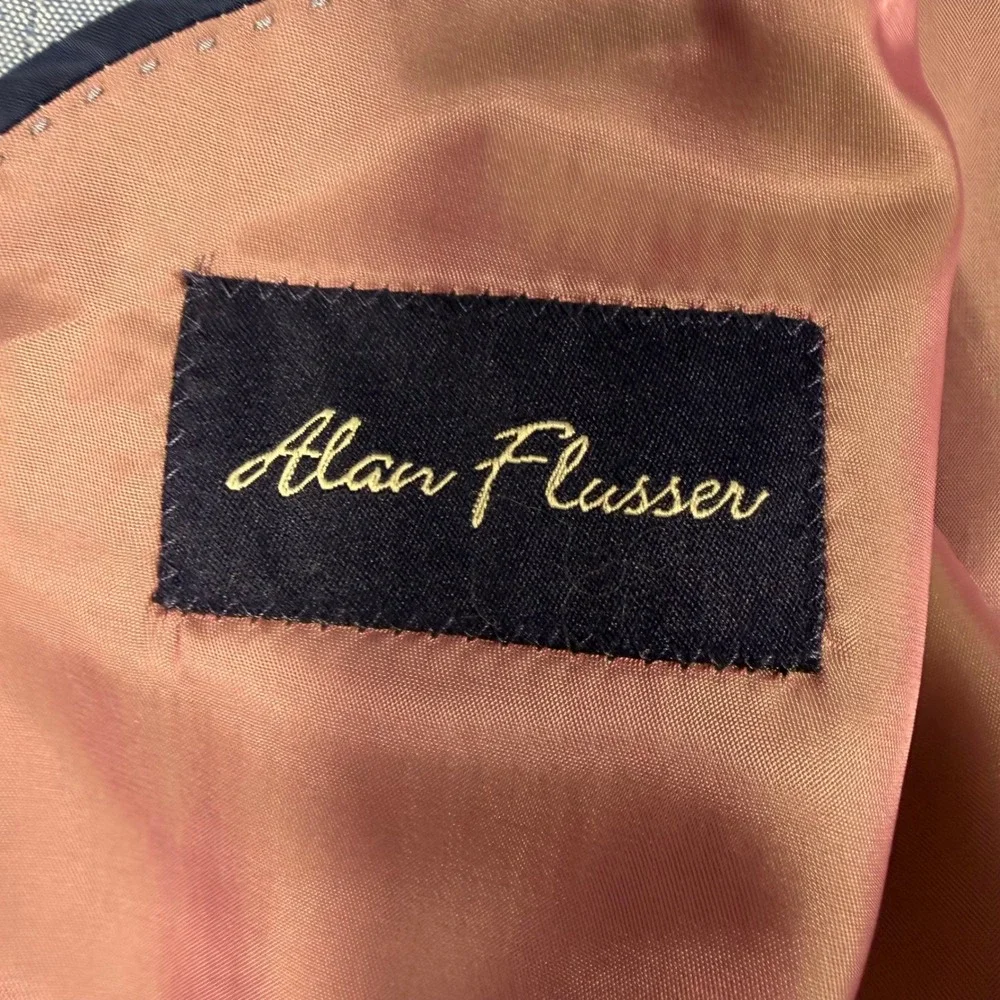 Alan Flusser Sport Coat Blazer Mens 48L Blue Silk Cotton Textured 2-Button NWT